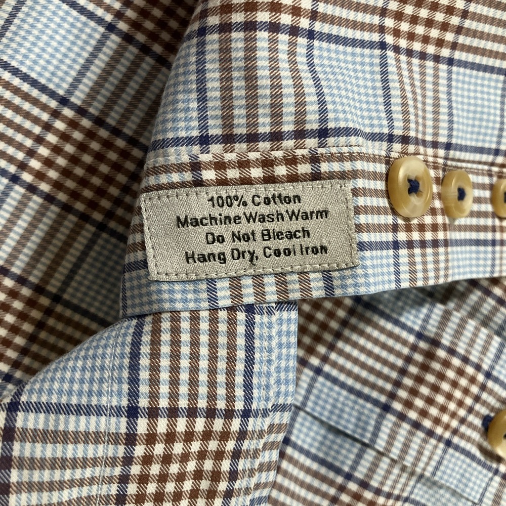 David Donahue Shirt Mens M Blue Brown Patchwork Plaid Button Down Cotton - Picture 7 of 16